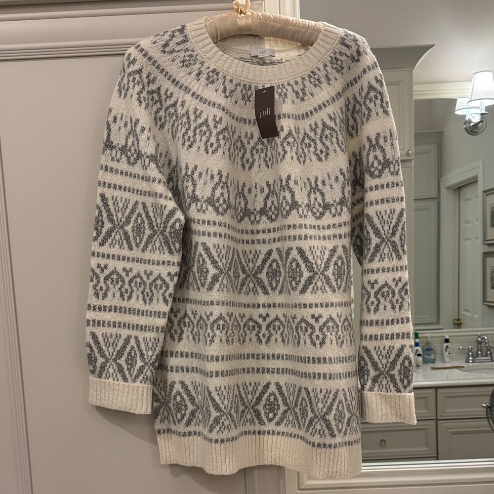 J Jill Cream and Gray Patterned Sweater New With Tag